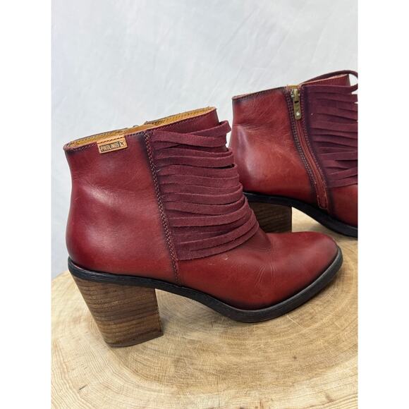 Pikolinos Maroon Red Leather Fringe Ankle Boots - Size 41 EU - 10 / 10.5 US - Picture 8 of 16